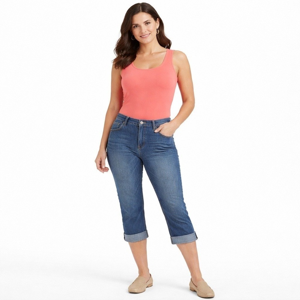 Chico's Platinum Denim Capri‎ Jeans Size 3 US 16 Blue Medium Wash Cuffed Cropped
